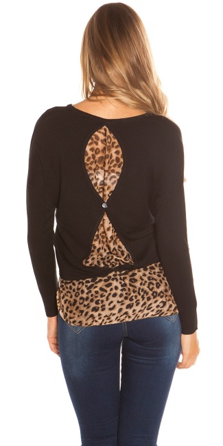 hoog-laag sweater-trui met luipaard zwart